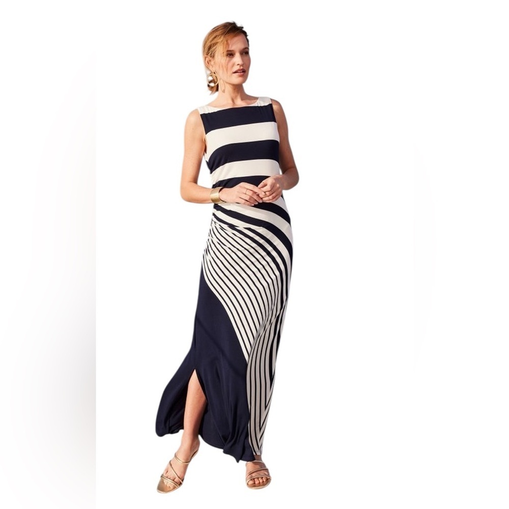 Soft Surroundings Vela Infinity Maxi Dress Navy White Striped Size L